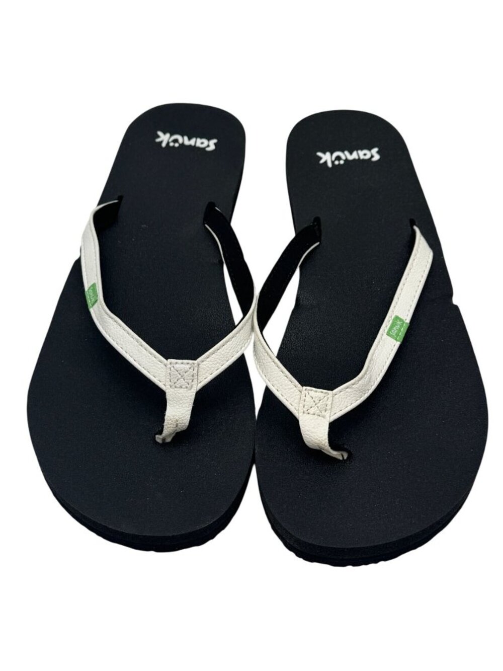 Sanuk Womens Yoga Mat Black White Flip Flops Size 10W Thong Sandals SWS10275